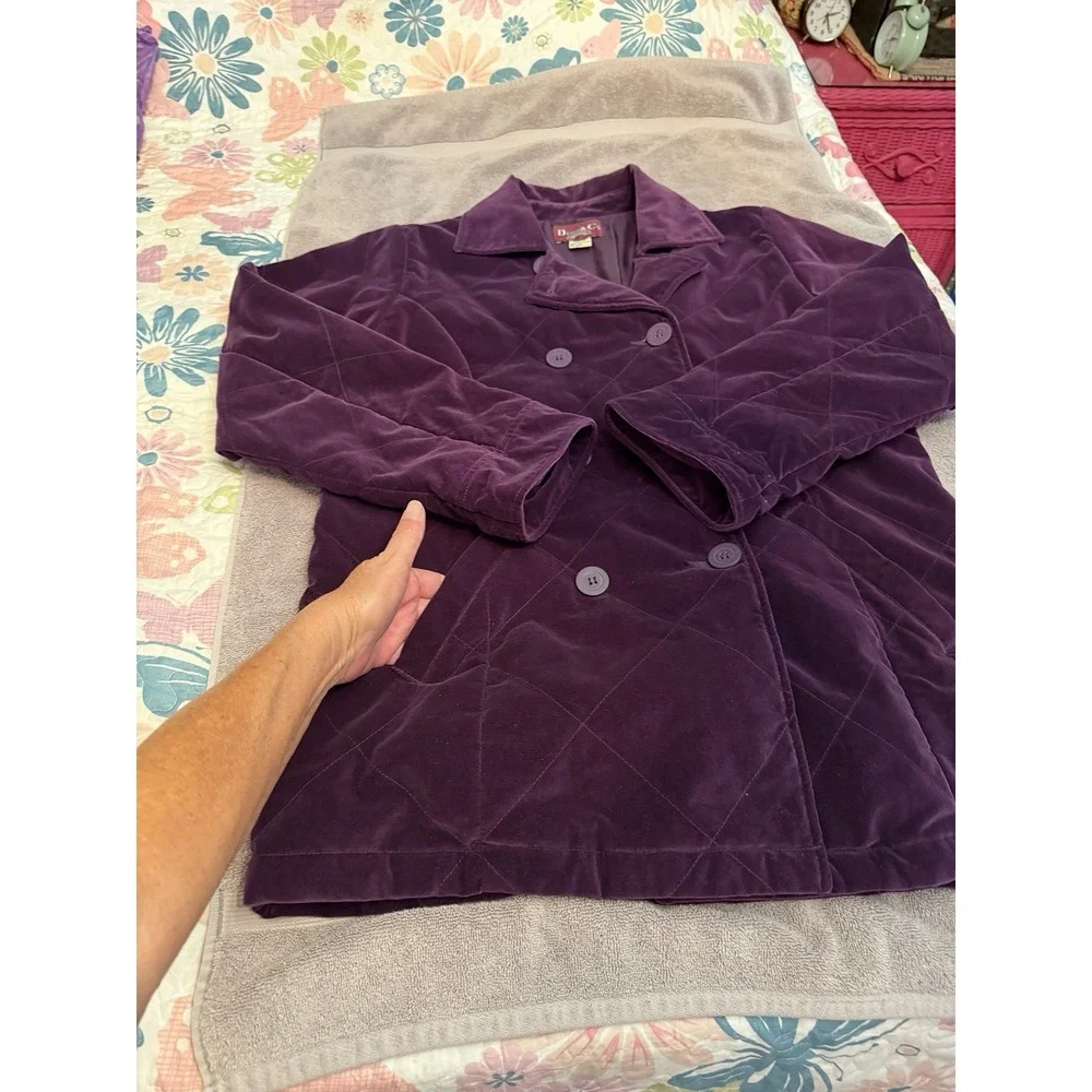 Vtg 80s Quilted Velvet Coat Womens M Double Breasted Lined Purple Whimsigoth EUC